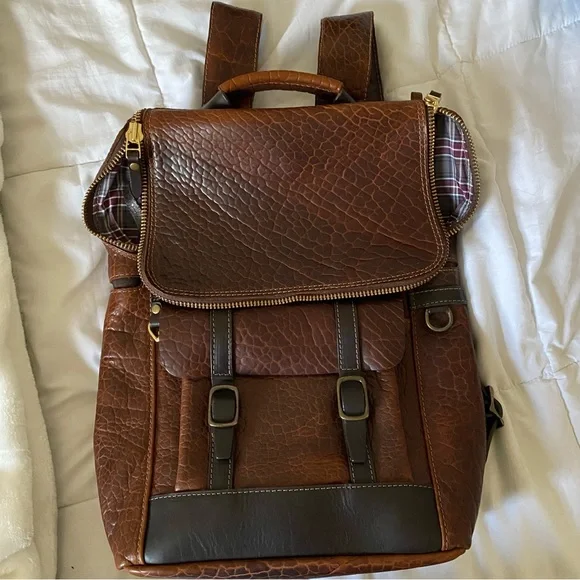 Overland Womens Black Water Buffalo Leather Backpack Exerior Pocket Overland | Bags | Overland Rex Rabbit Fur Leather Backpack  main image 2